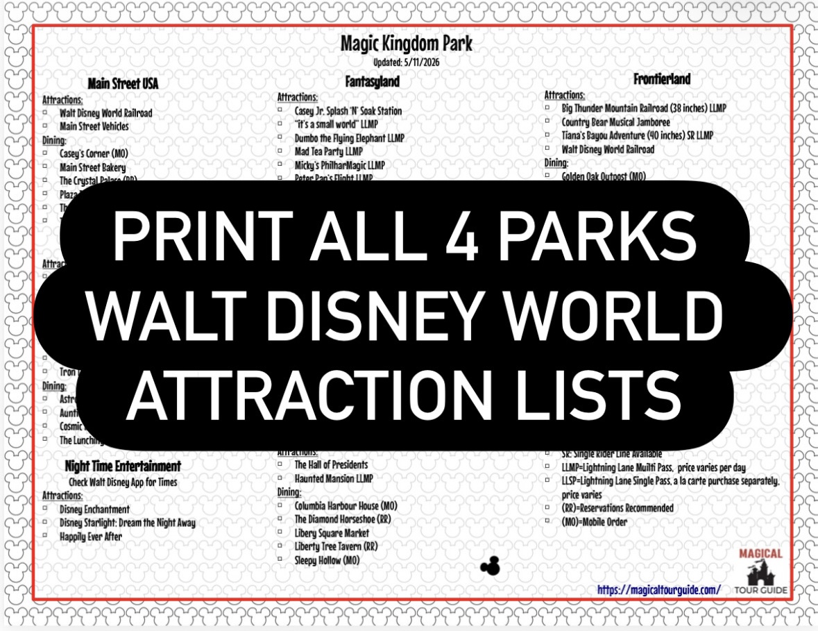 All Walt Disney World attractions list