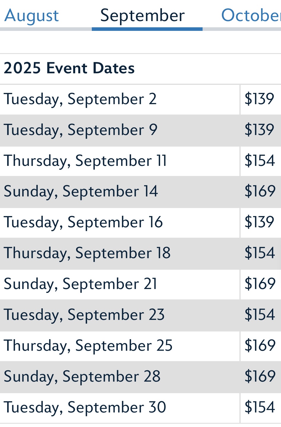 September Oogie Boogie price tickets