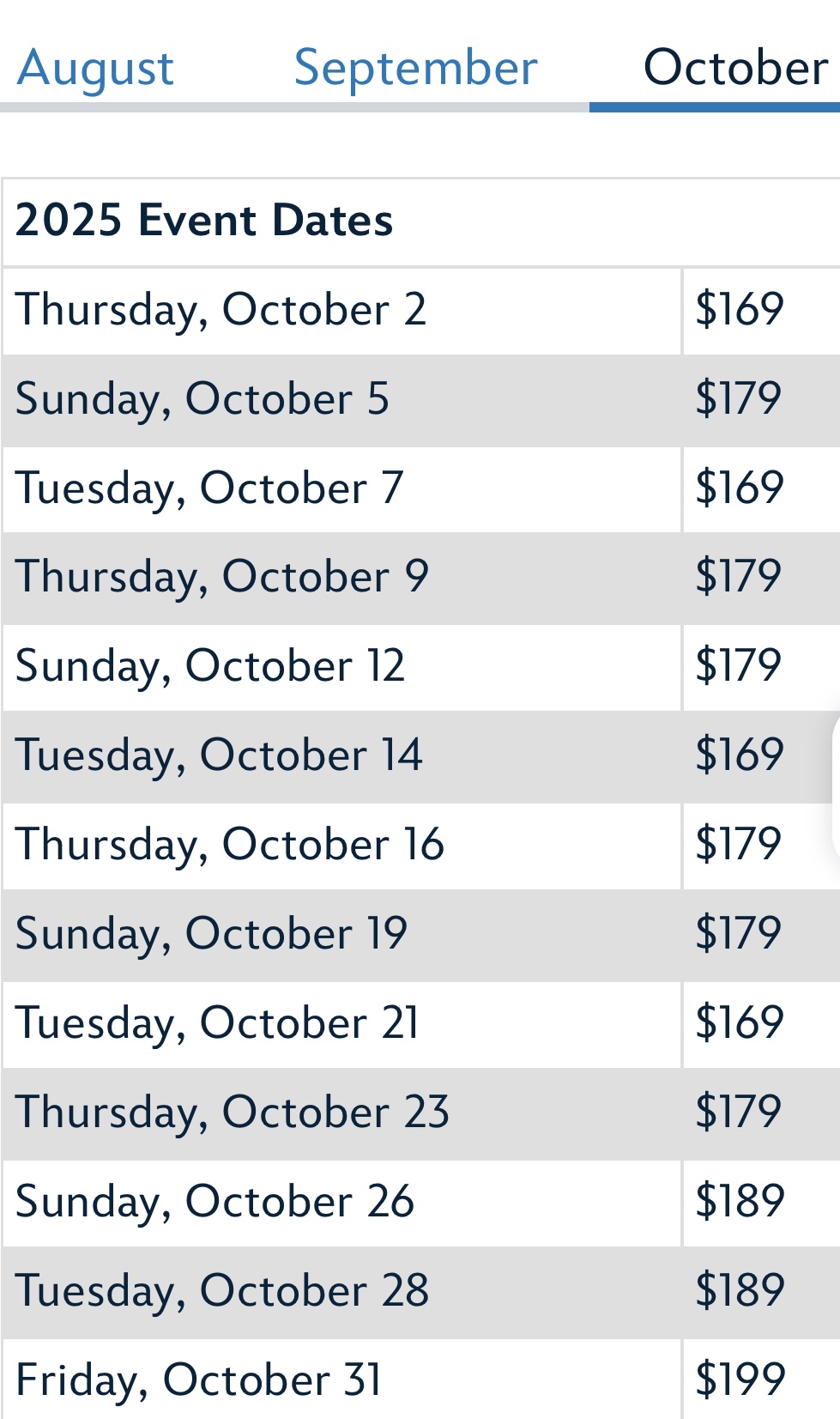 October Oogie Boogie price tickets