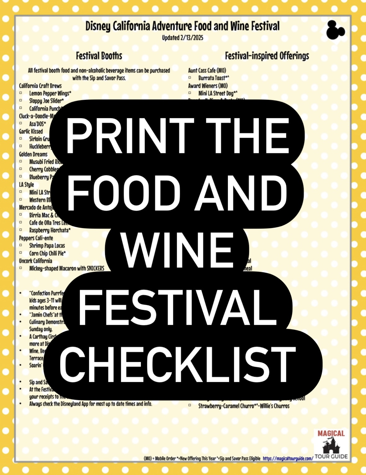 Food and Wine 2025 Food Guide printable