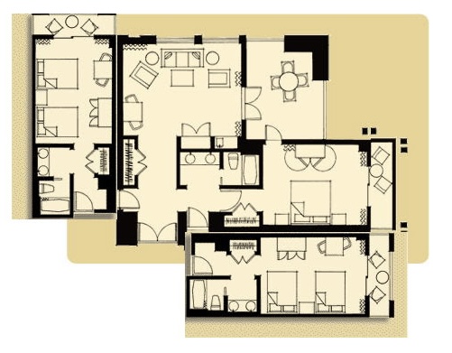 Floor plan for 3 bedroom suite at the Grand Californian