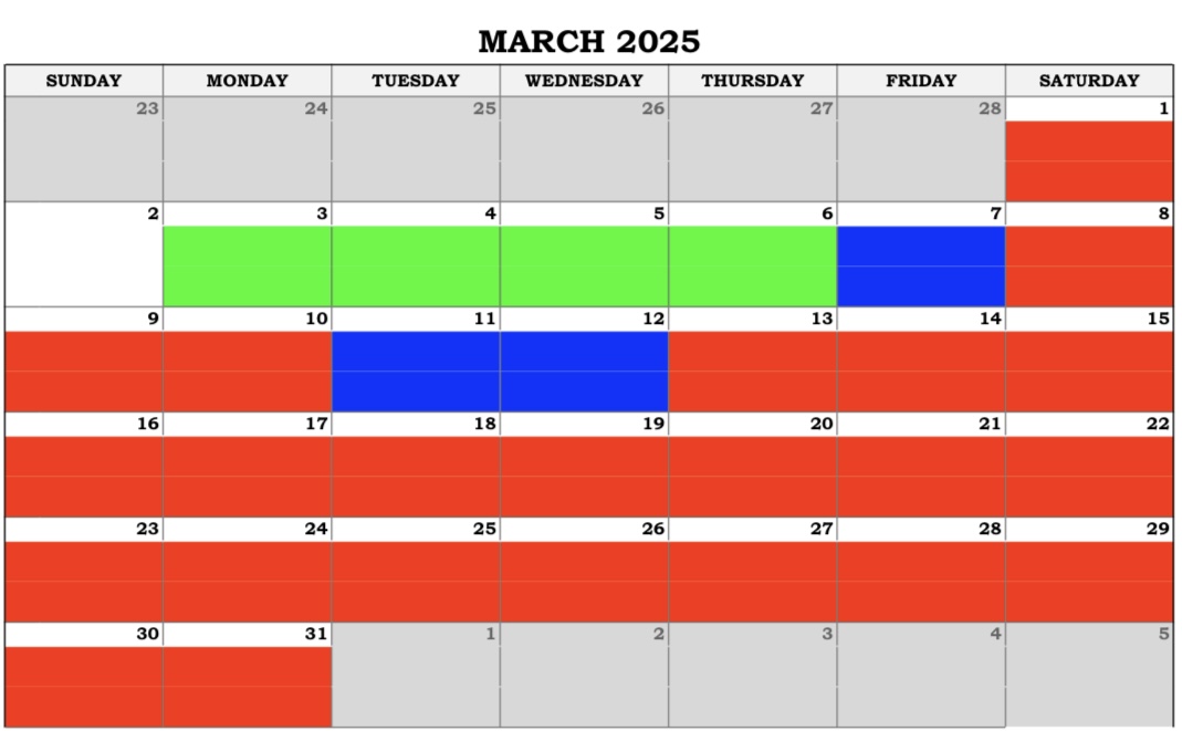 March 2025 Disneyland crowd calendar