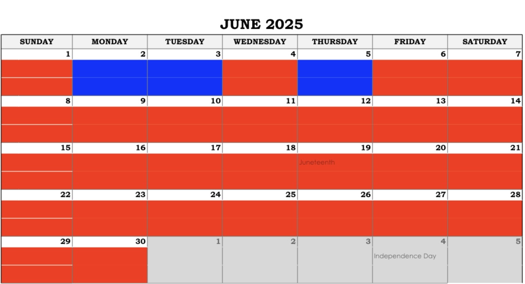 June 2025 Disneyland crowd calendar