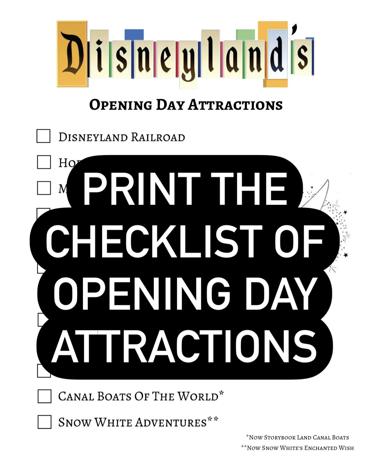 Opening Day attraction checklist