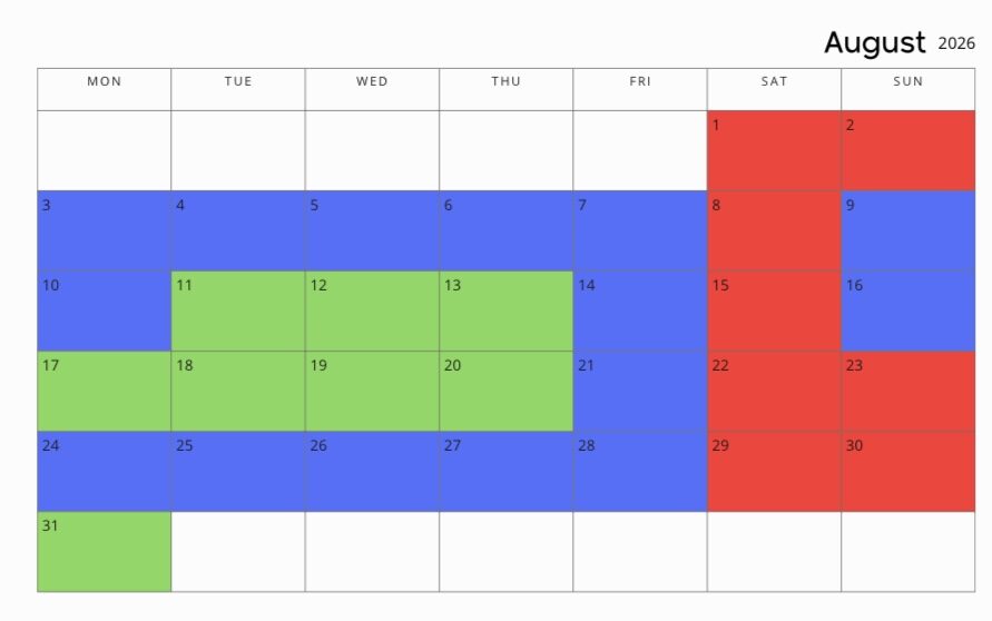 August 2026 Disneyland crowd calendar