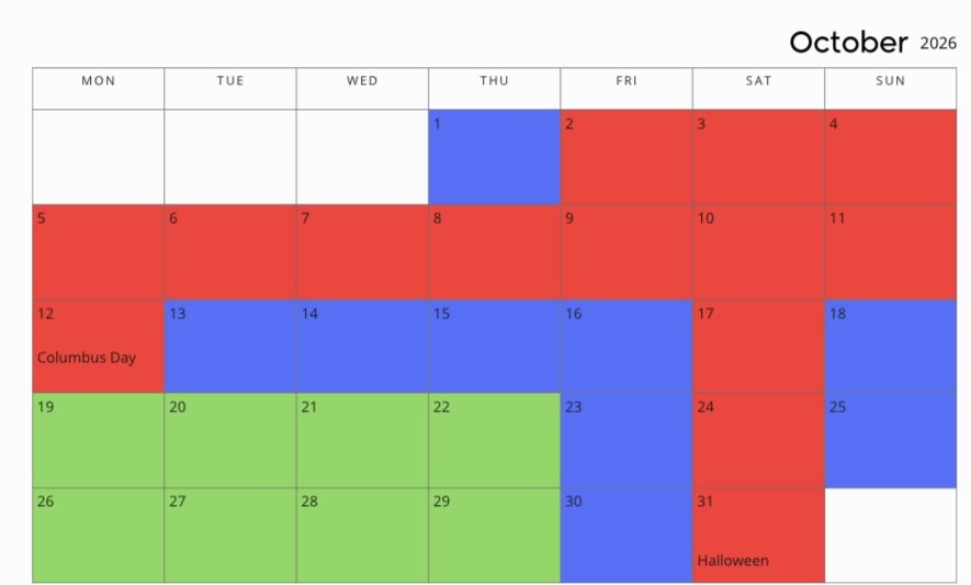 October 2026 Disneyland crowd calendar