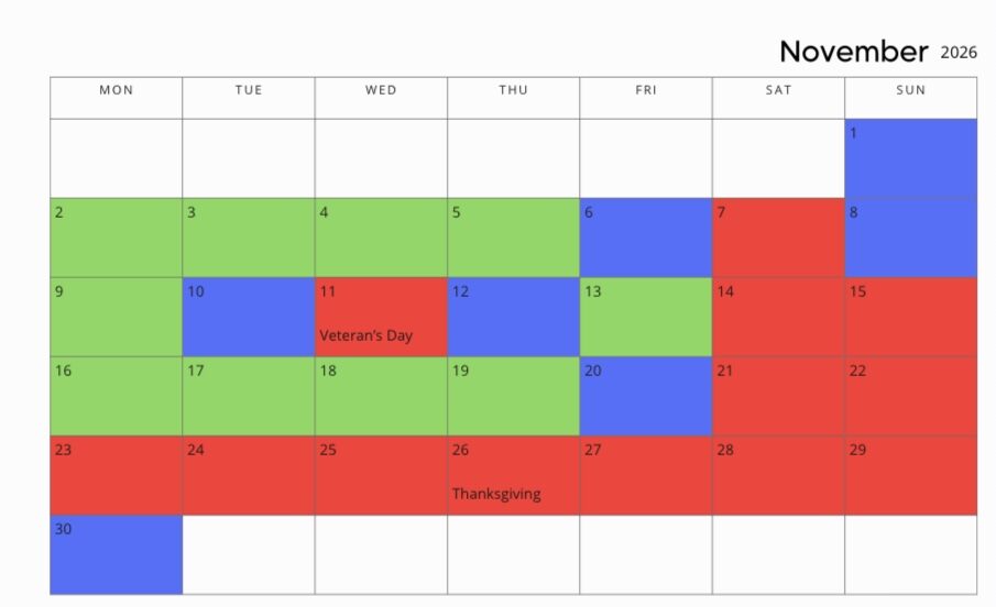November 2026 Disneyland crowd calendar