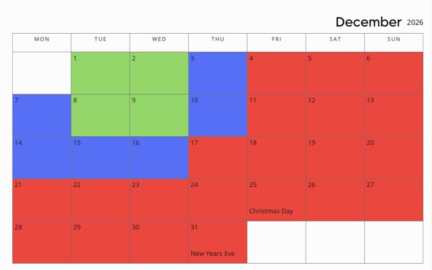 December 2026 Disneyland crowd calendar